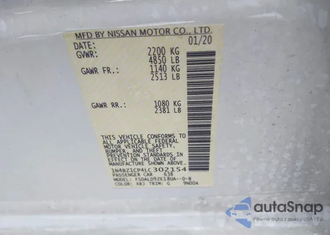 2020 Nissan Leaf Sv Plus 62 Kwh from USA, damaged, VIN 1N4BZ1CP4LC302154
